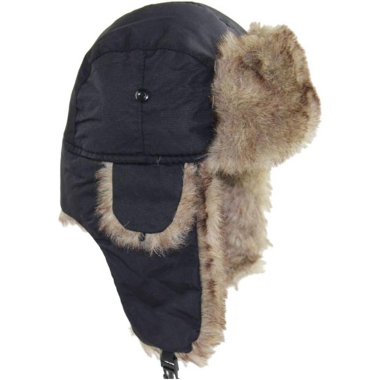 Unisex trapper hat with warm ear flaps & cozy faux fur lining. Windproof winter headwear for ultimate cold protection.