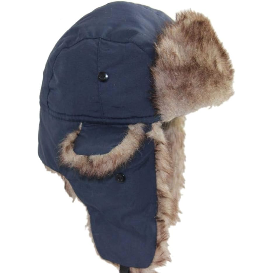 Classic trapper hat with adjustable ear flaps. Warm, windproof coverage for men & women in cold weather outdoor sports.