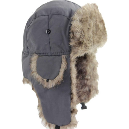 Plush faux fur-lined trapper hat, offering ultimate warmth & windproof protection for all winter outdoor adventures.