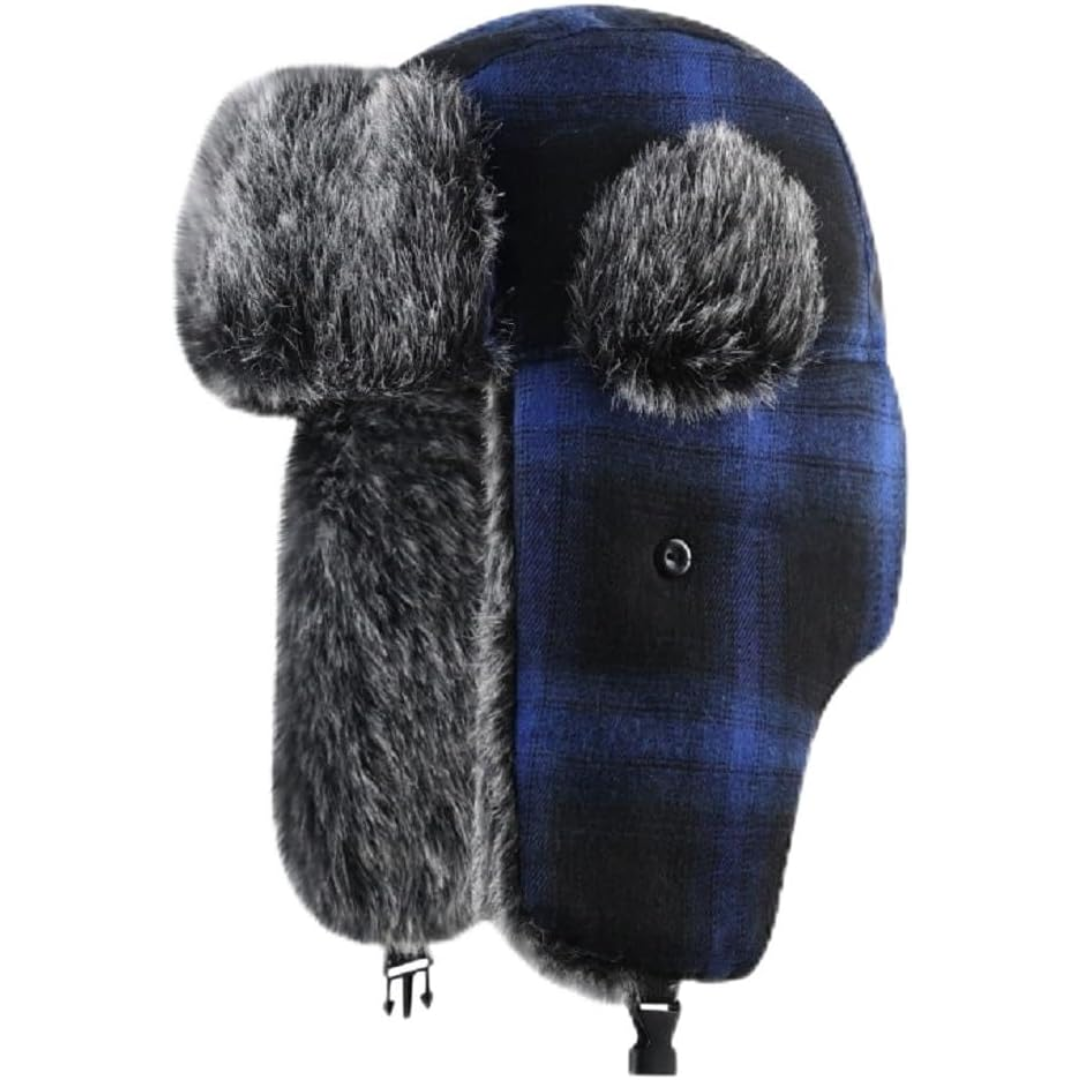 Unisex trapper winter hat with soft faux fur lining, perfect for cold weather outdoor activities.