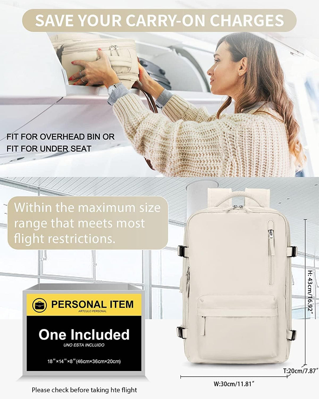 Functional travel backpack with multiple compartments for efficient packing, including shoe storage.