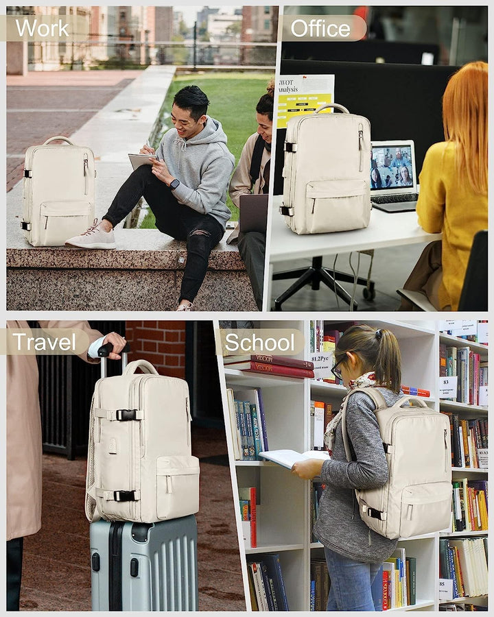 Spacious carry-on travel backpack for men and women, perfect for flights and weekend adventures.