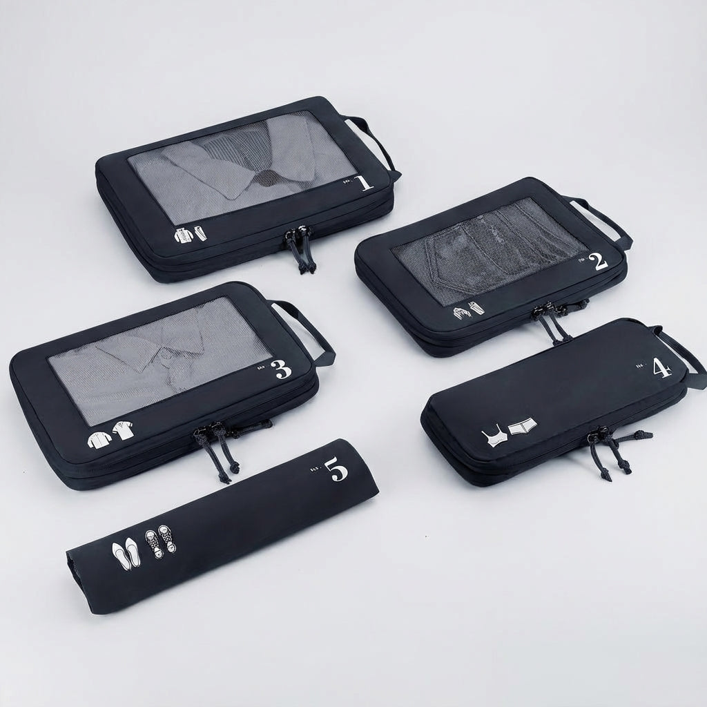 Travel essentials: Unisex compression packing cube set for neat luggage organization & maximizing suitcase space.