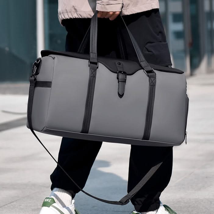 Olive green travel duffle bag with separate shoe compartment, great for gym and short trips.
