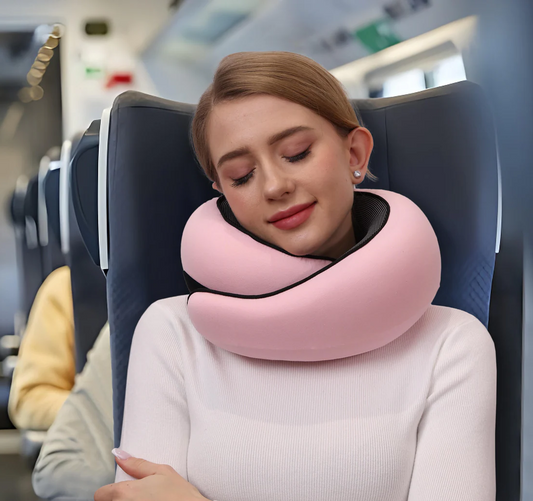 Unisex travel neck pillow for comfortable journeys, providing ergonomic support & relaxation. A flight essential.
