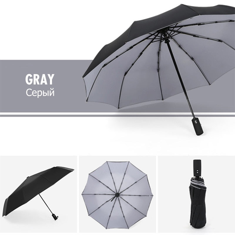 Portable windproof umbrella with robust frame; reliable all-weather protection against rain & storm for travel.