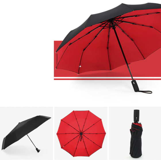 Sleek black automatic windproof umbrella, ideal for travel. Provides superior all-weather & rain protection.