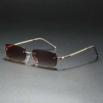 Effortless style: Unisex ultra-light rimless rectangular sunglasses. Sleek minimalist eyewear for everyday.