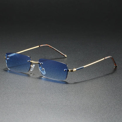 Unisex ultra-light rimless rectangular sunglasses, a chic and elegant accessory offering sun protection.
