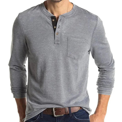 Model wearing a classic unisex long sleeve t-shirt, highlighting its comfortable fit for everyday casual style.