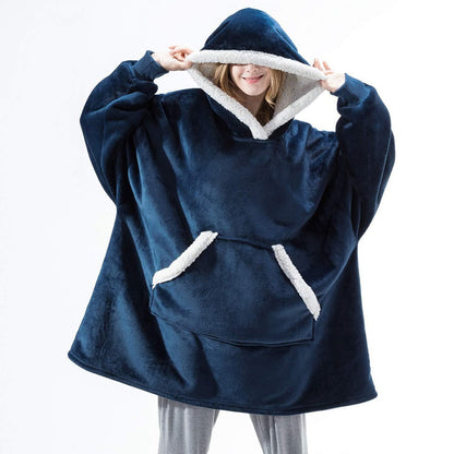 Wearable blanket hoodie with front pocket, ultra-soft plush for ultimate comfort.