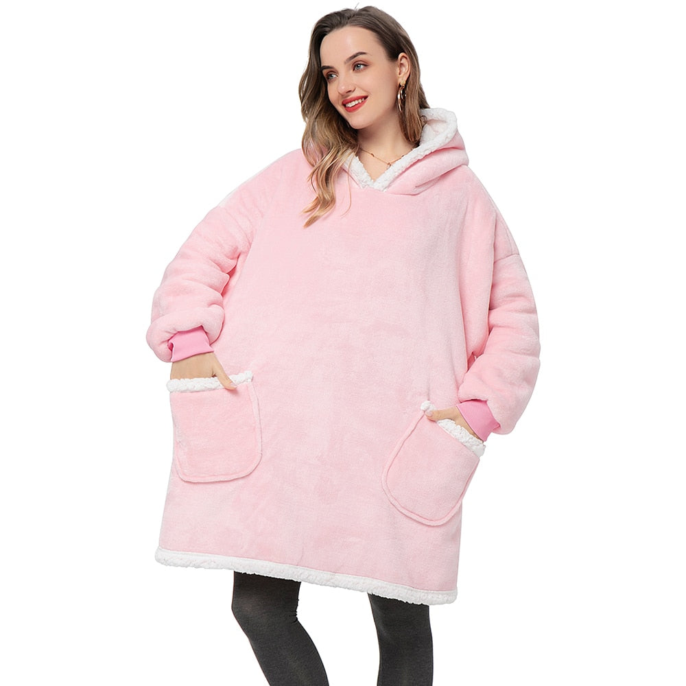 Oversized hoodie blanket, ultra-soft and warm, perfect for relaxation.