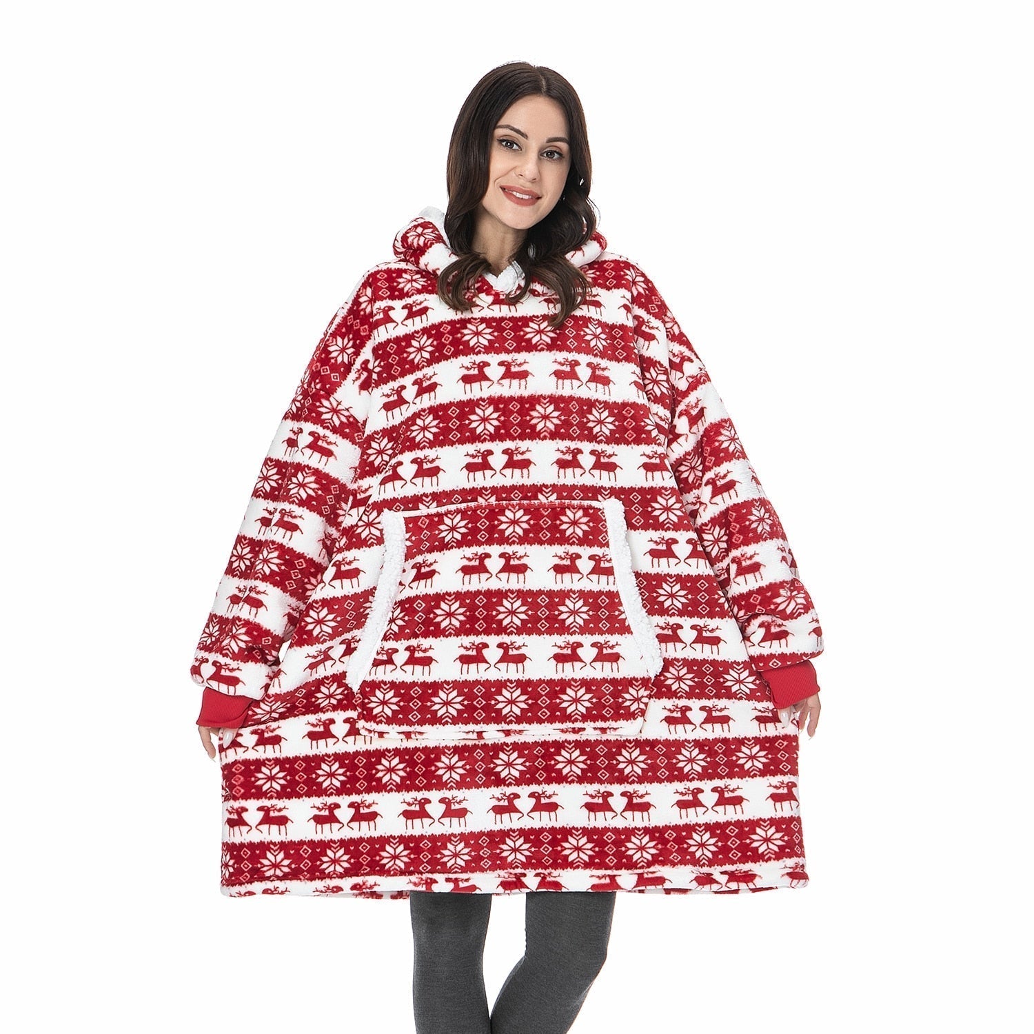 Soft hoodie blanket in a vibrant red, providing warmth and ultimate comfort.