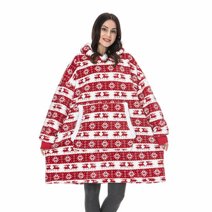 Soft hoodie blanket in a vibrant red, providing warmth and ultimate comfort.
