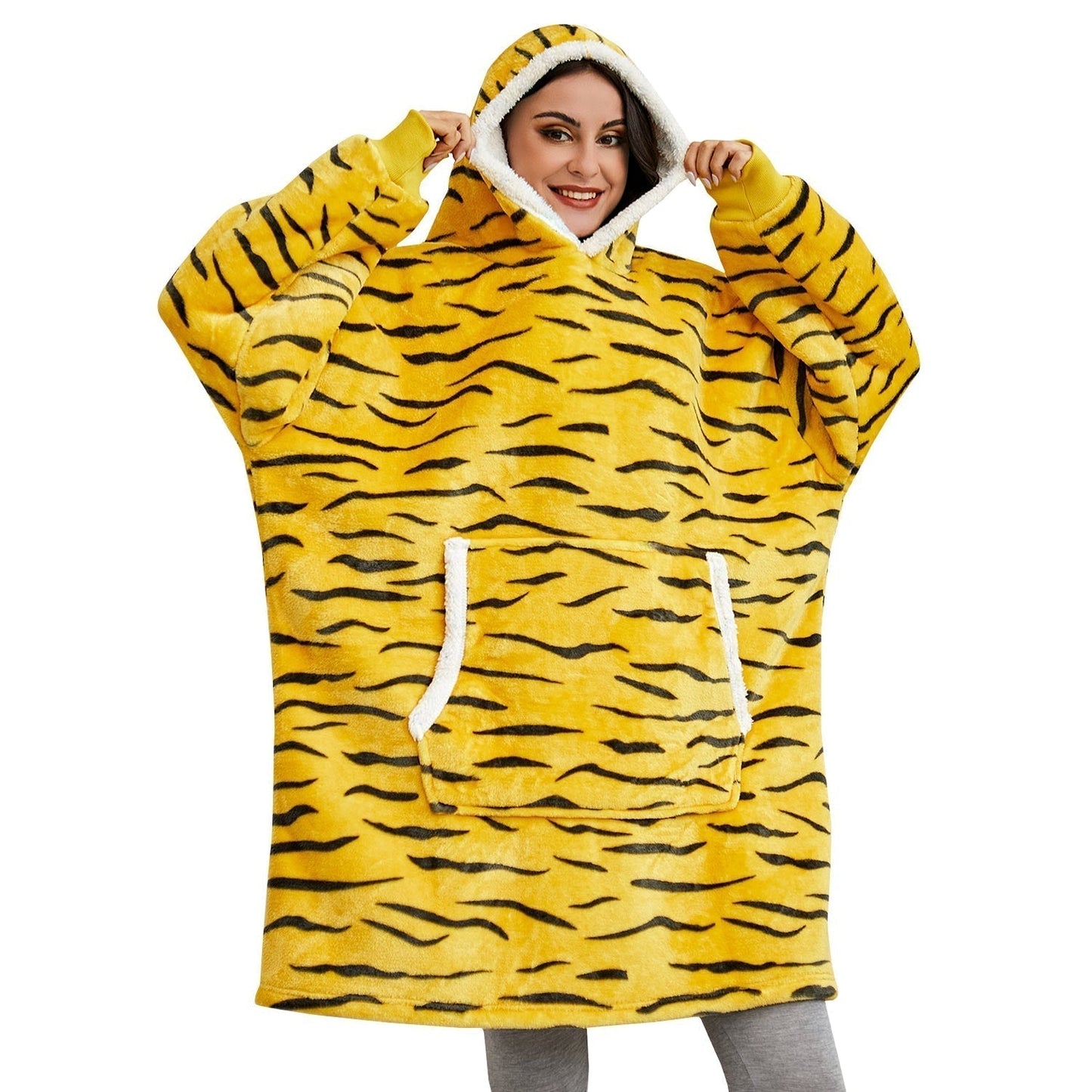 Patterned ultra-soft blanket hoodie, ideal for unisex warmth and snuggle comfort.