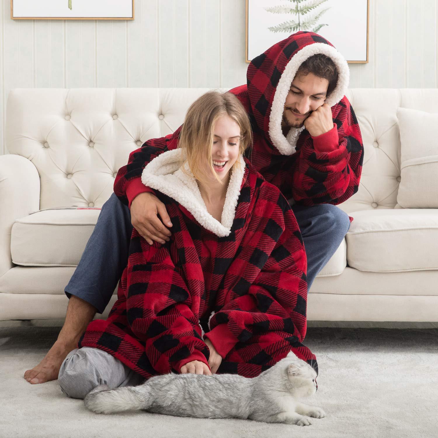 Plush oversized hoodie blanket, ideal for ultimate comfort & relaxation at home.