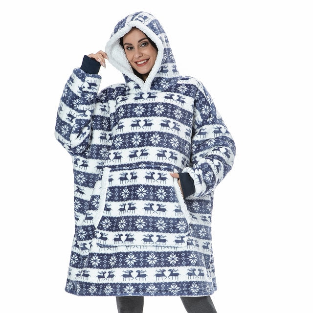 Solid navy oversized wearable blanket, ultimate comfort for chilly nights.