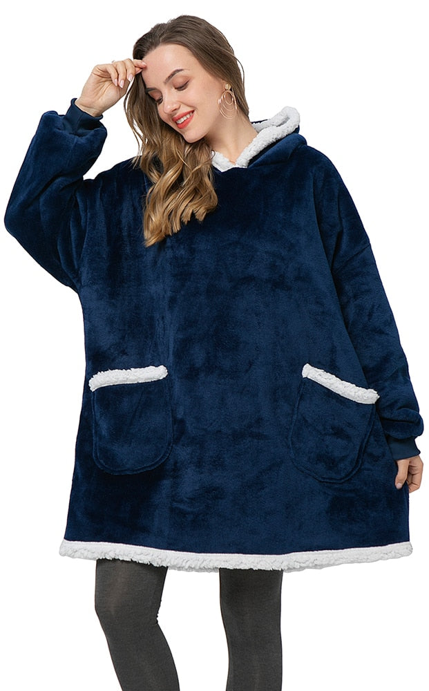 Plush oversized blanket hoodie, a warm gift idea for cozy snuggling.