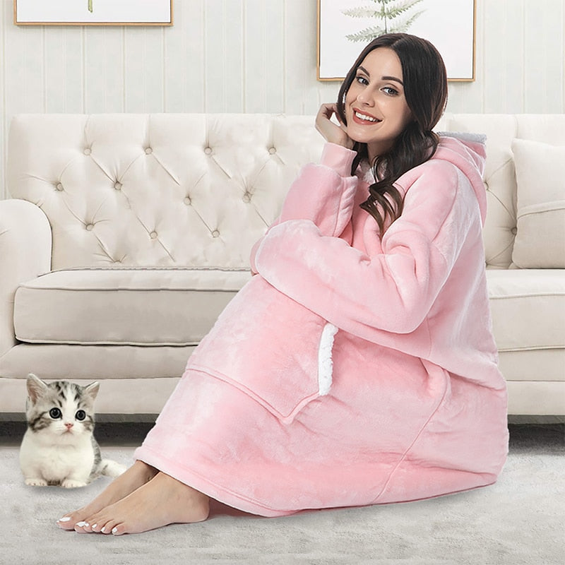 Cozy patterned wearable blanket, perfect for relaxation and home comfort.