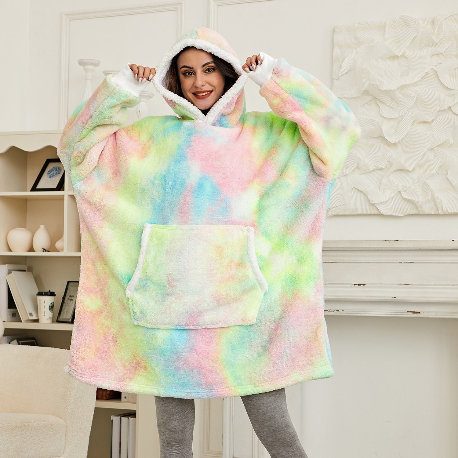 Soft unisex hoodie blanket in cream, ultimate comfort and warmth for lounging.