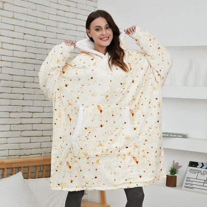 Solid color blanket hoodie, ultra-soft material for cozy lounging.