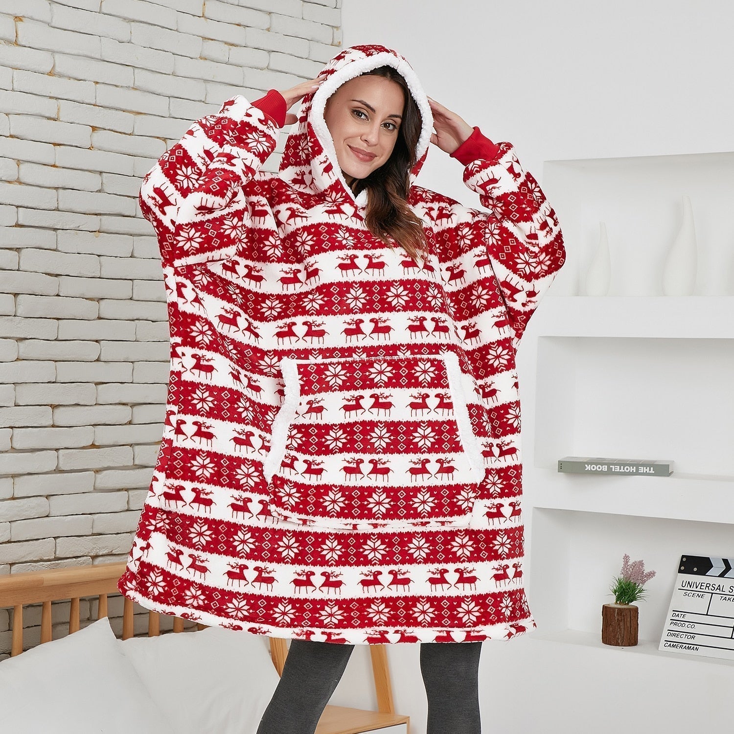 Wearable blanket hoodie, cozy and plush, ideal for unisex relaxation.