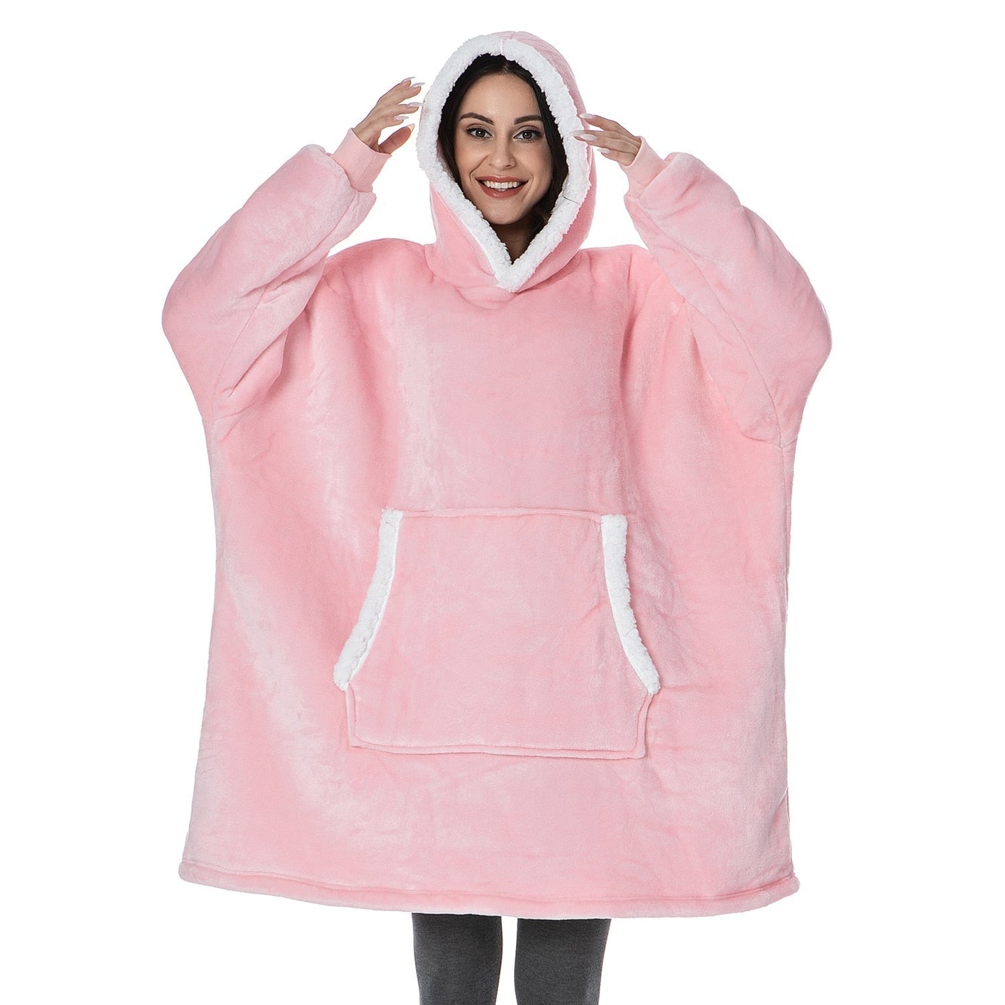 Soft grey hoodie blanket, perfect for lounging and ultimate relaxation.