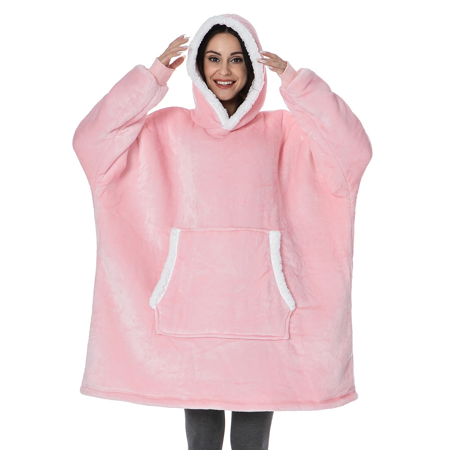 Soft grey hoodie blanket, perfect for lounging and ultimate relaxation.