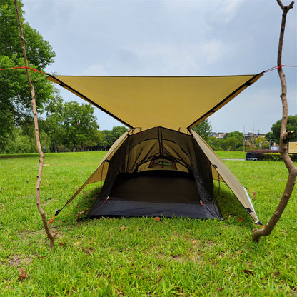 Unisex 1-person tent poles connected, demonstrating the simple and quick assembly for backpacking trips.