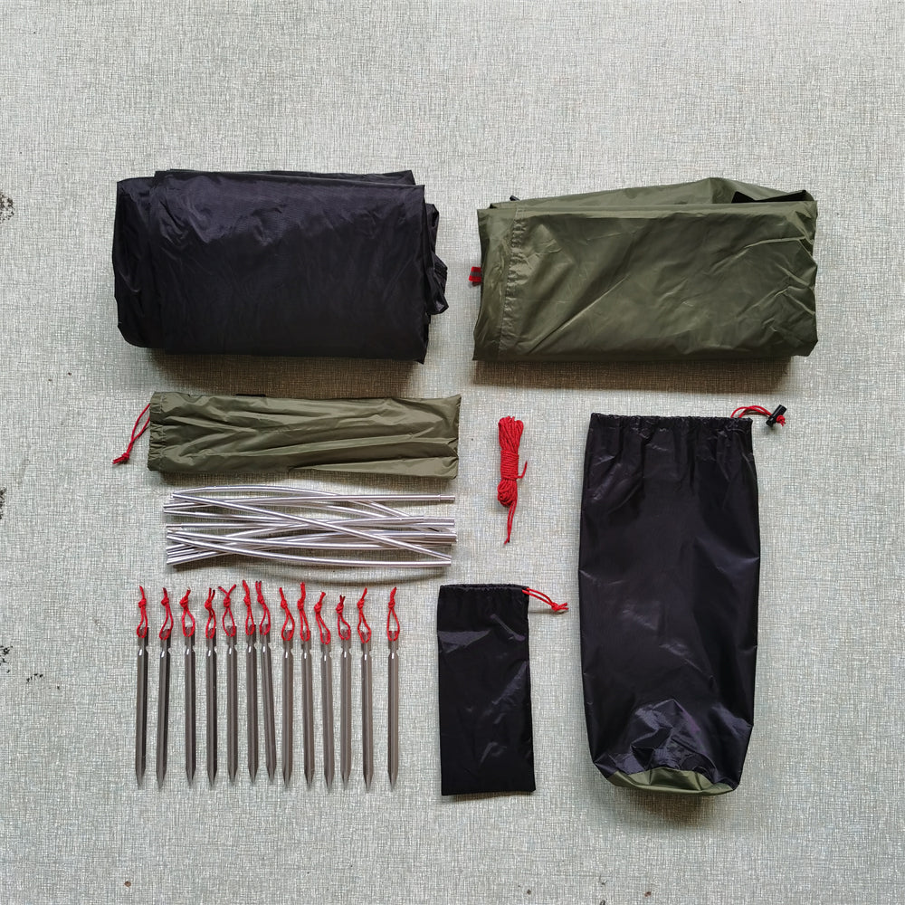 Waterproof ultralight backpacking tent with a single entrance zipper, designed for quick access.