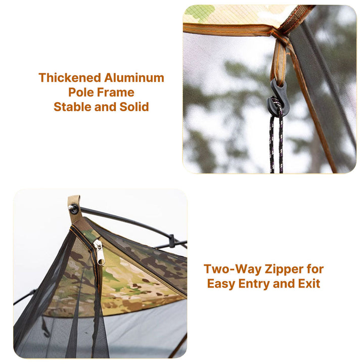 Inside view of spacious ultralight 1 person tent, waterproof for camping