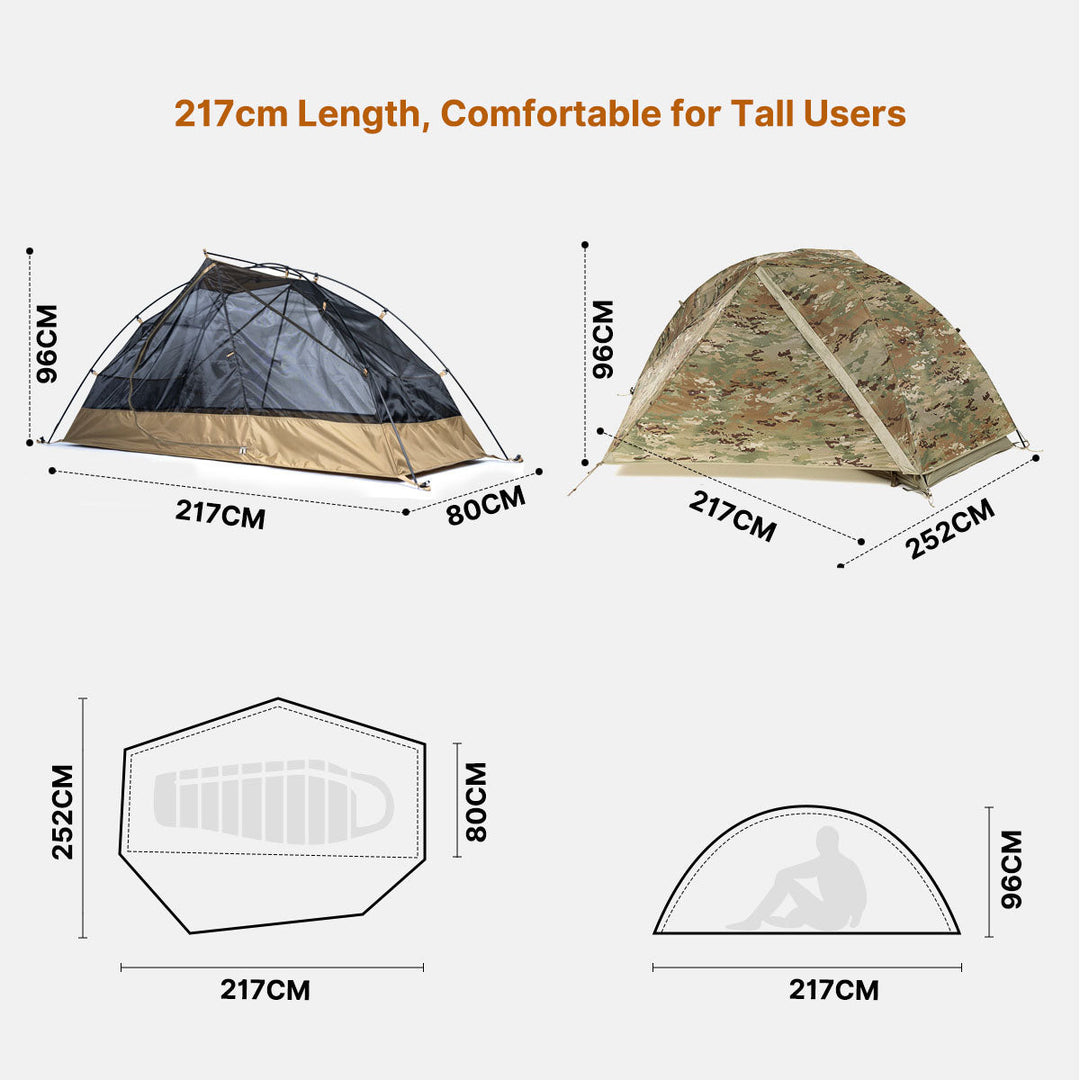 Unisex 1 person camping tent, ultralight and waterproof, packed for travel