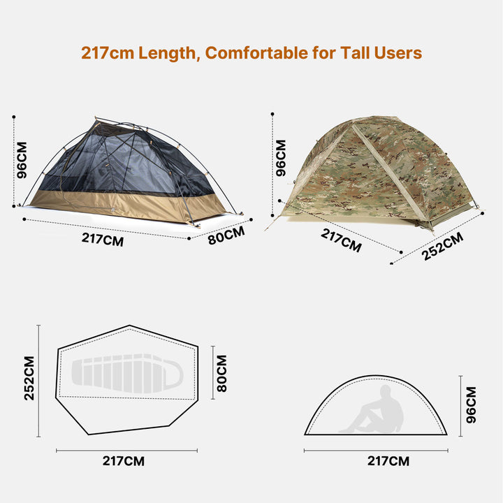Unisex 1 person camping tent, ultralight and waterproof, packed for travel