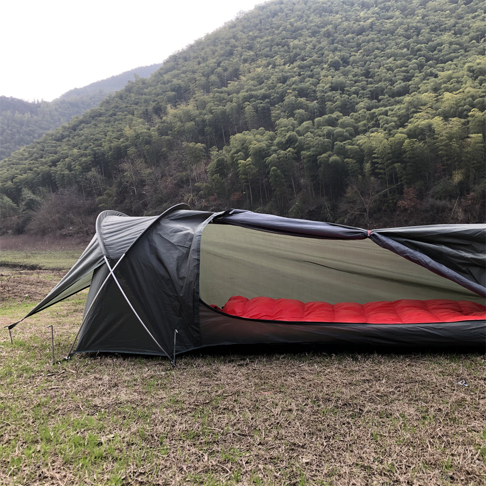 Detail shot of the waterproof fabric on the 1kg ultralight bivy tent shelter.