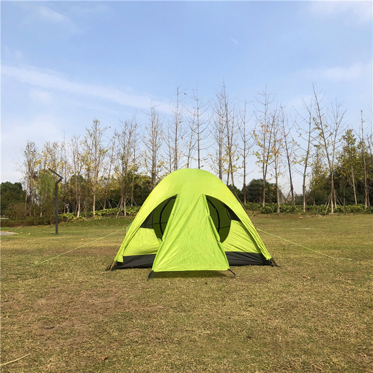 Reflective guylines for 3-person ultralight waterproof camping tent, safety feature