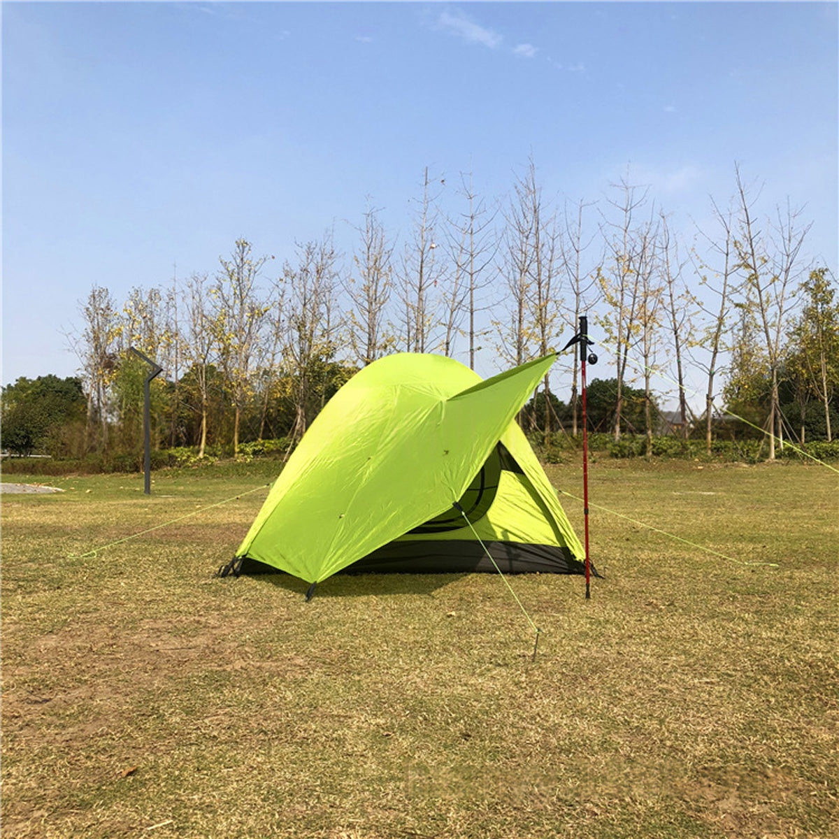 Overhead view of assembled 3-person ultralight waterproof camping tent