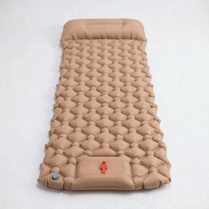 Experience ultimate comfort with this portable ultralight camping sleeping pad & integrated foot pump for easy setup.