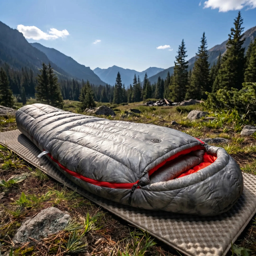 Unisex ultralight down mummy sleeping bag for backpacking & hiking; DWR-treated, insulated for 3-season camping.