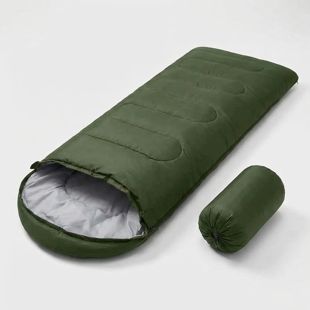 Ultralight 4-season envelope sleeping bag for camping, hiking, and outdoor adventures. Essential travel gear.