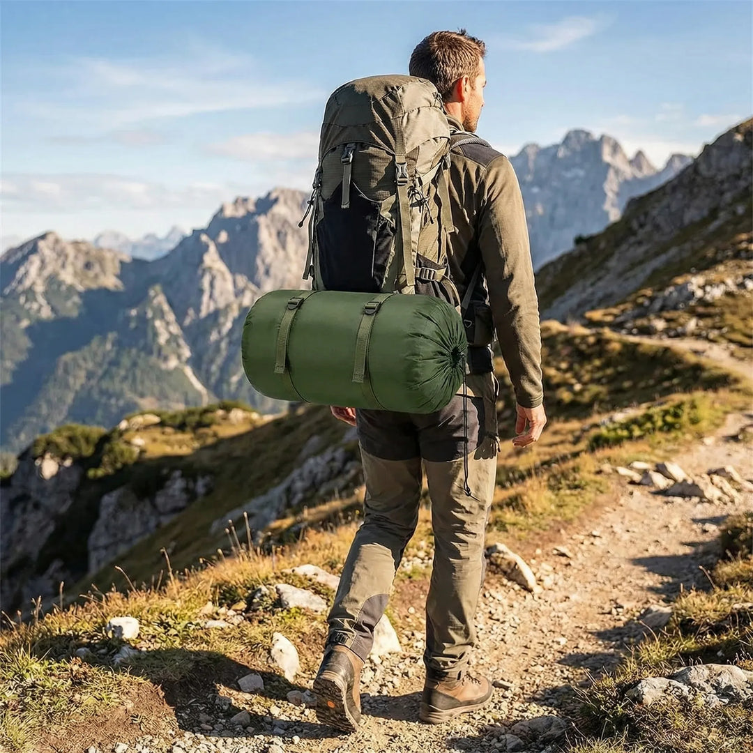 Comfortable unisex envelope sleeping bag. Ultralight & compressible, perfect for backpacking and travel.