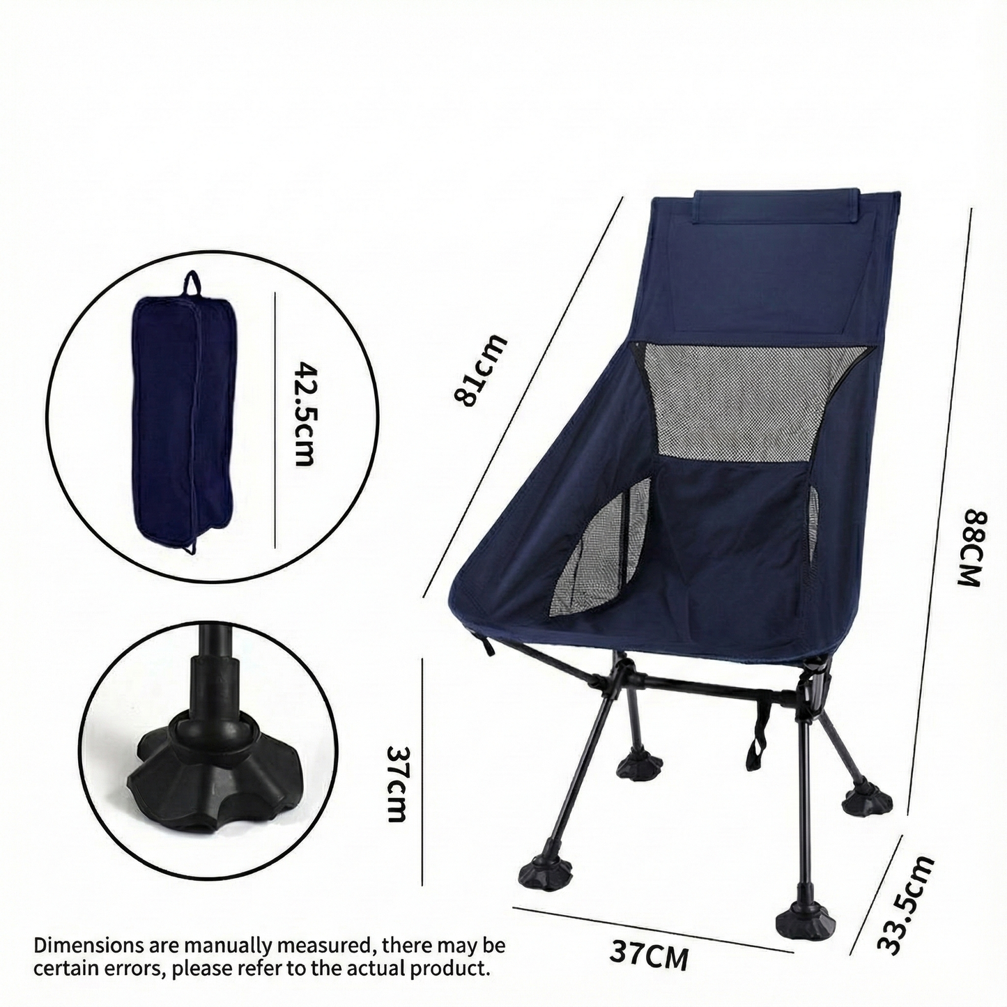 Front view of the ultralight travel chair, showcasing its ergonomic design for comfort