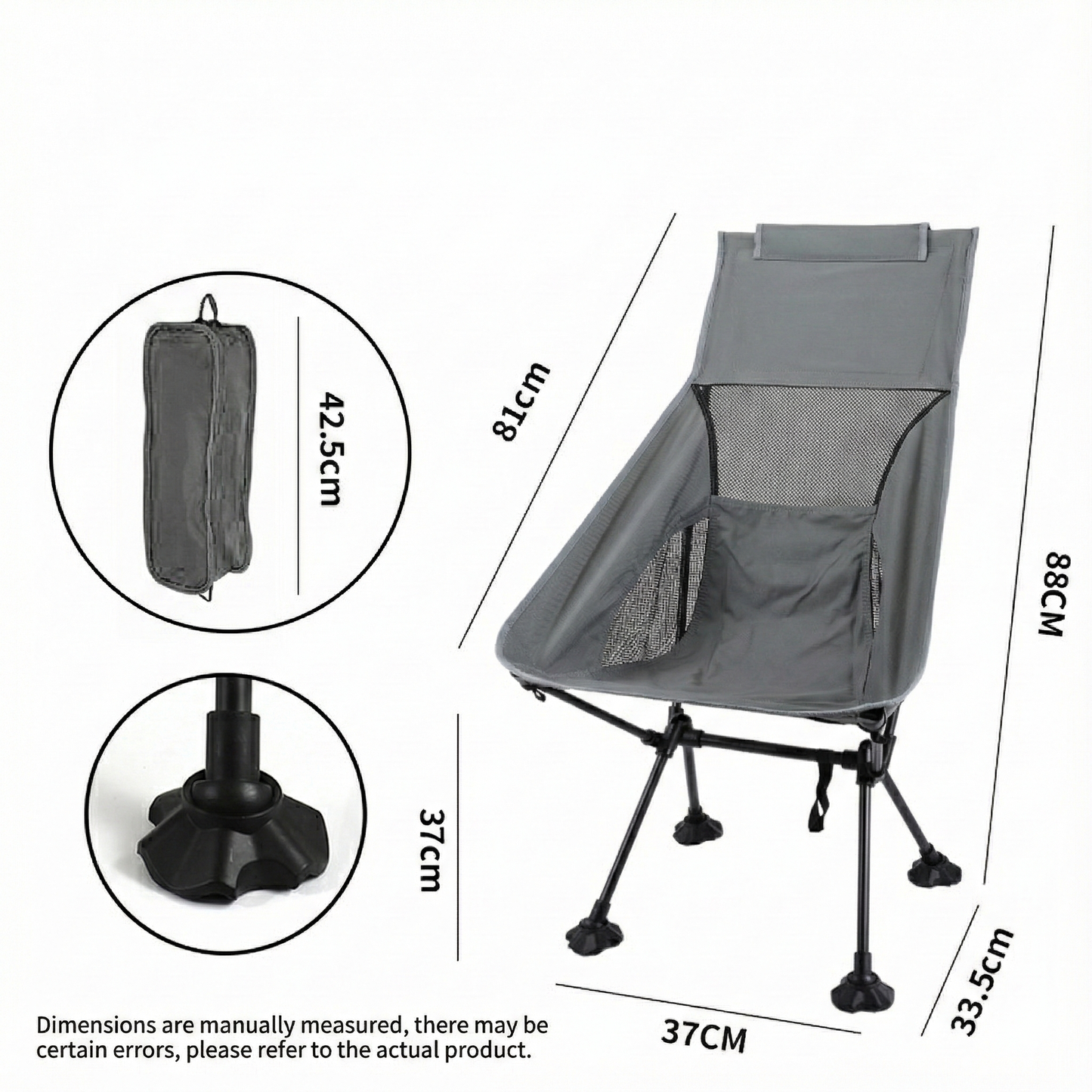 Side profile of the unisex folding chair, emphasizing its lightweight and sturdy construction for outdoors