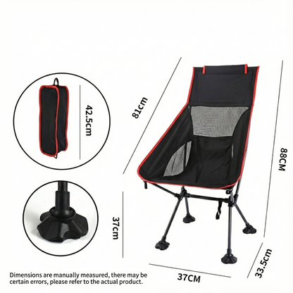 Ultralight camping chair packed in its bag, held by a hand, demonstrating its extreme portability