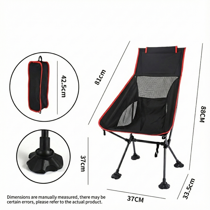 Ultralight camping chair packed in its bag, held by a hand, demonstrating its extreme portability