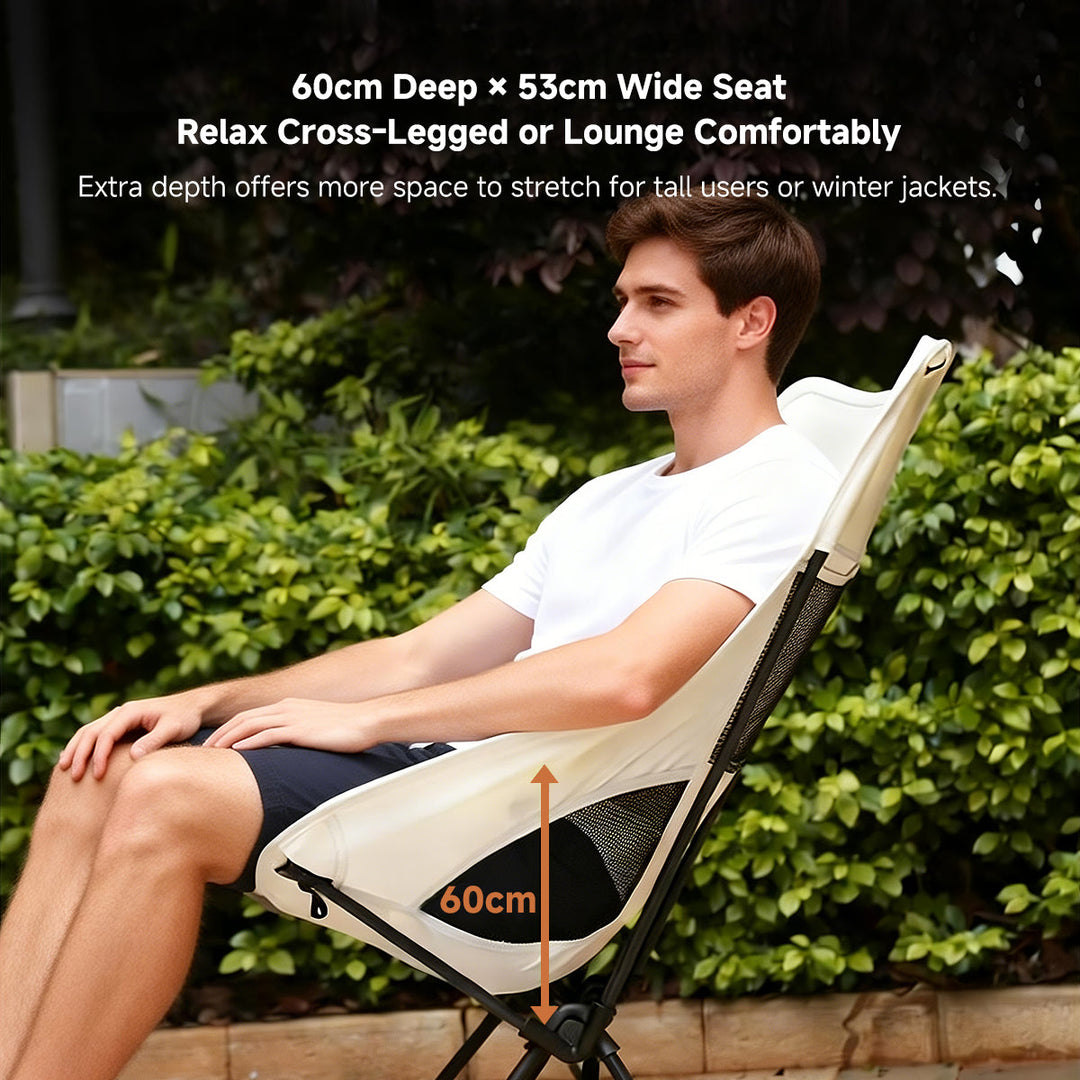 View from above showing the small footprint of the ultralight camping chair, space-saving design