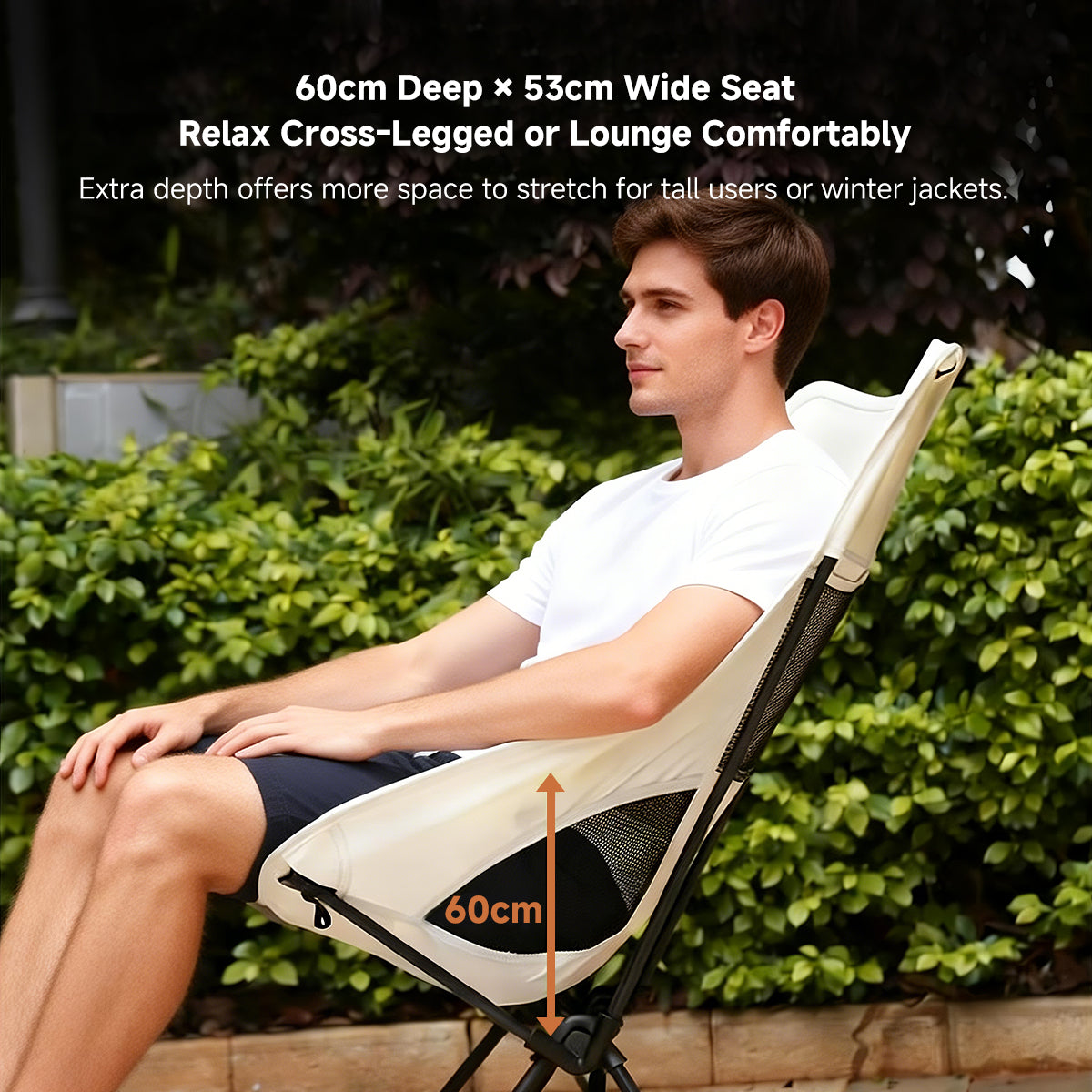 View from above showing the small footprint of the ultralight camping chair, space-saving design
