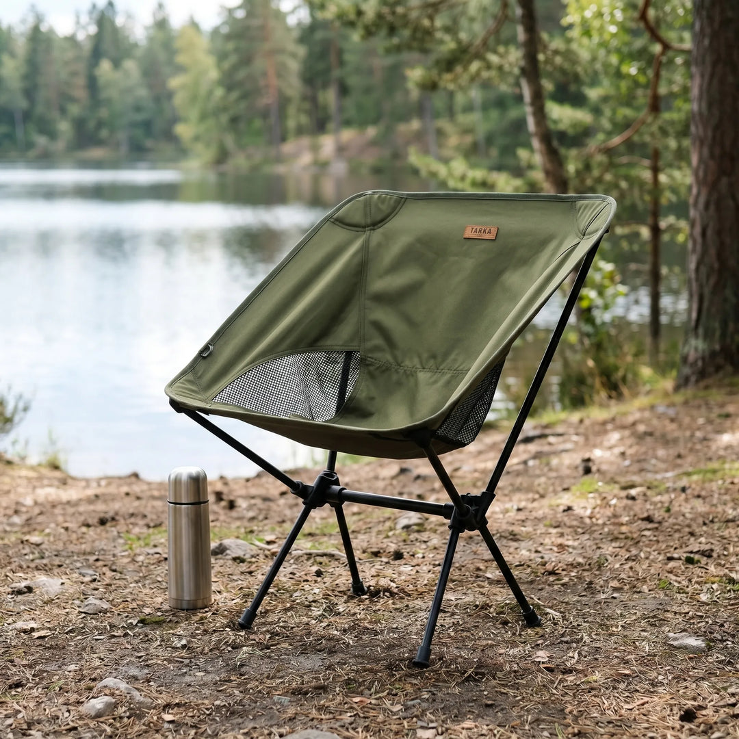 Unisex ultralight folding camping chair with aluminum frame & breathable mesh seat for portable outdoor comfort.