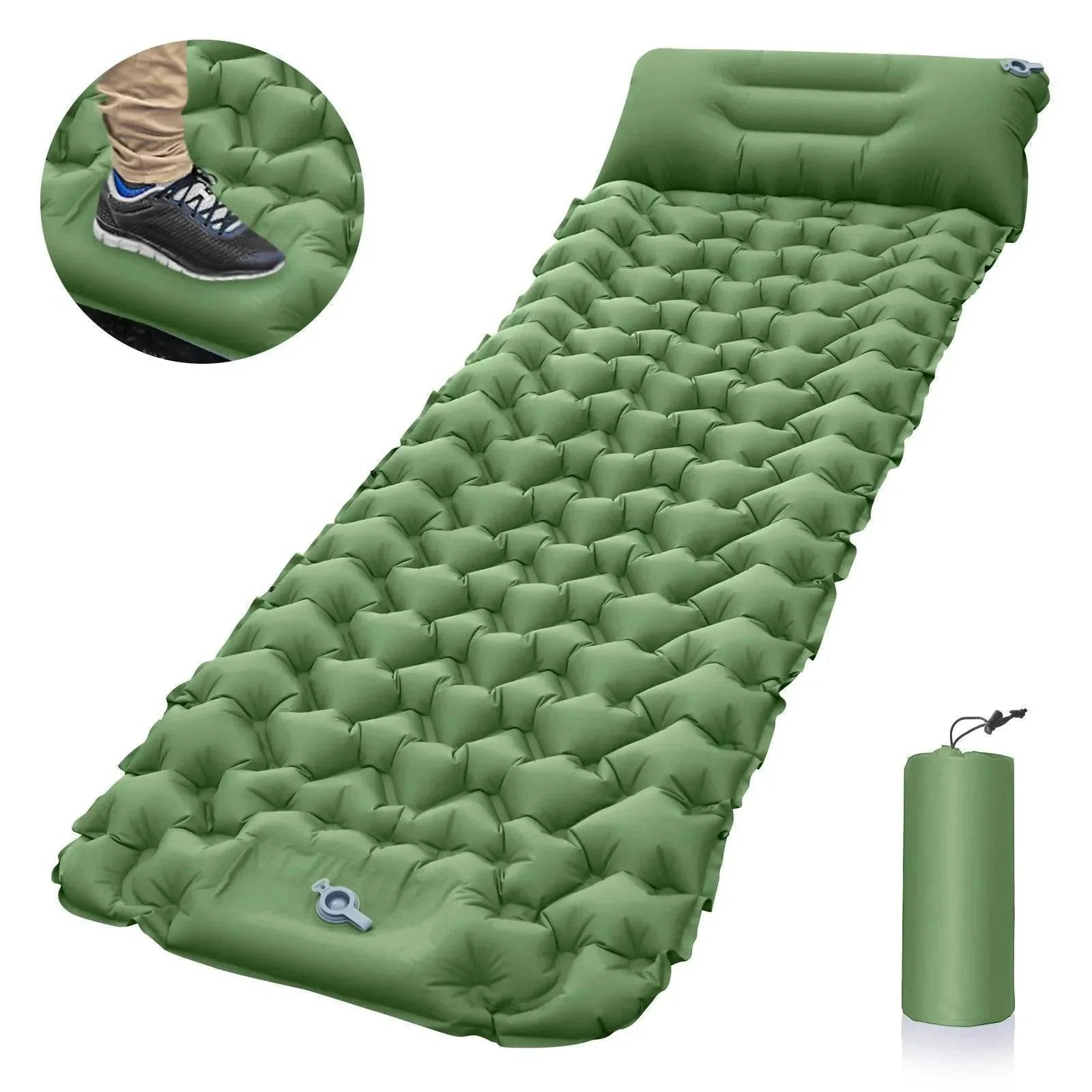 Ultralight inflatable sleeping pad for hiking and camping, grey, partially inflated, side angle