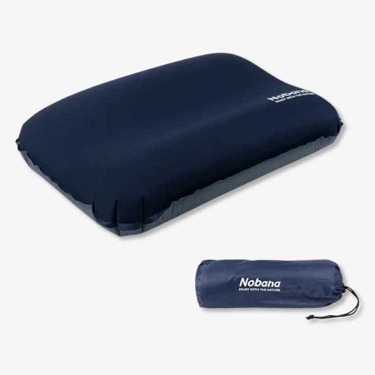 Unisex inflatable camping pillow, ergonomic design for comfortable outdoor sleeping gear.