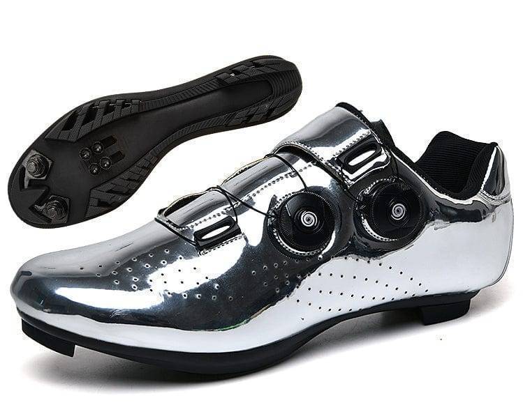 Detail of breathable upper on ultralight SPD pedal shoes for off-road and road cycling